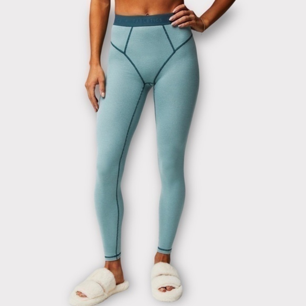 Fabletics Blue Teal Arctic Wave Thermal Waffle Leggings Size XXL NWT